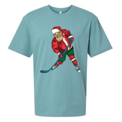 Santa Playing Ice Hockey Cool Christmas Funny Gift Sueded Cloud Jersey T-Shirt