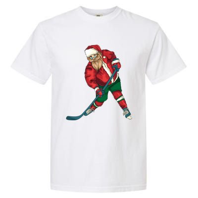 Santa Playing Ice Hockey Cool Christmas Funny Gift Garment-Dyed Heavyweight T-Shirt