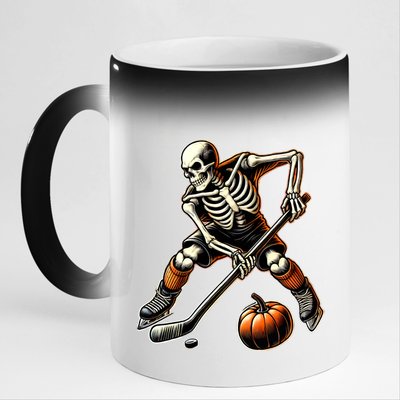 Skeleton Playing Ice Hockey Halloween Costume Gift 11oz Black Color Changing Mug