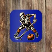 Skeleton Playing Ice Hockey Halloween Costume Gift Coaster