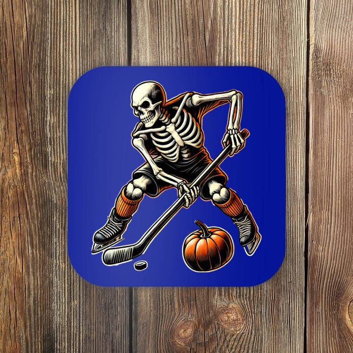 Skeleton Playing Ice Hockey Halloween Costume Gift Coaster