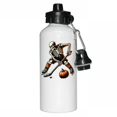 Skeleton Playing Ice Hockey Halloween Costume Gift Aluminum Water Bottle