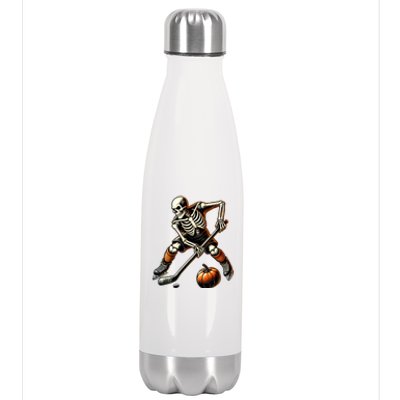 Skeleton Playing Ice Hockey Halloween Costume Gift Stainless Steel Insulated Water Bottle