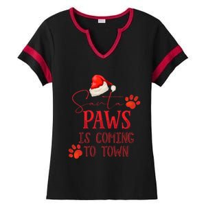 Santa Paws Is Coming To Town Christmas Ladies Halftime Notch Neck Tee