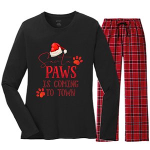 Santa Paws Is Coming To Town Christmas Women's Long Sleeve Flannel Pajama Set 