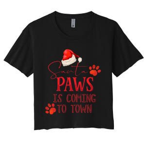 Santa Paws Is Coming To Town Christmas Women's Crop Top Tee