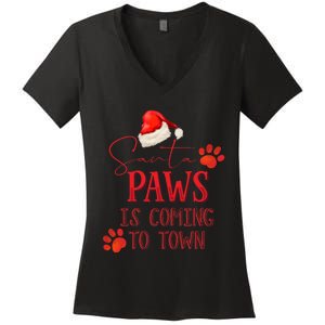 Santa Paws Is Coming To Town Christmas Women's V-Neck T-Shirt