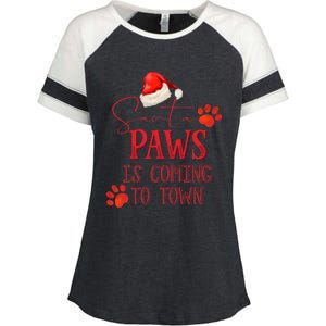 Santa Paws Is Coming To Town Christmas Enza Ladies Jersey Colorblock Tee