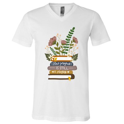 Slow Progress Is Still Progress Book Lover V-Neck T-Shirt
