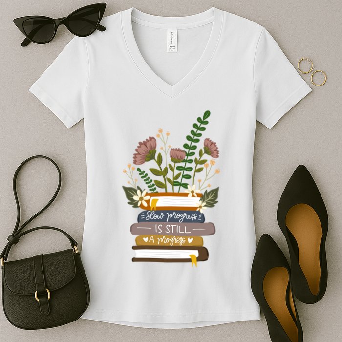 Slow Progress Is Still Progress Book Lover Women's V-Neck T-Shirt