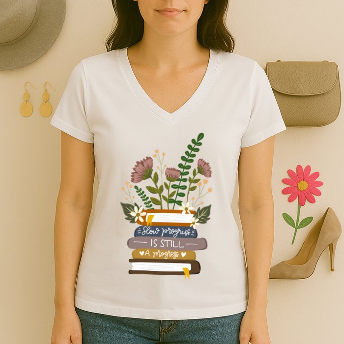 Slow Progress Is Still Progress Book Lover Women's V-Neck T-Shirt