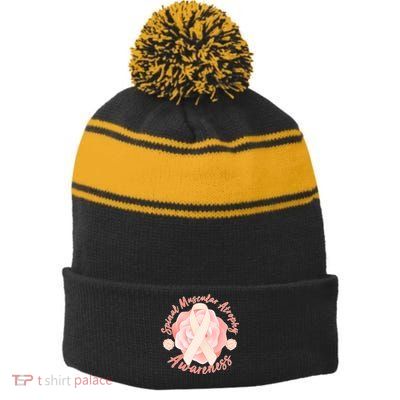 Spinal Muscular Atrophy Awareness Stripe Pom Pom Beanie