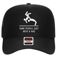 Some People Just Need A Hug Sarcastic Stick Figure High Crown Mesh Back Trucker Hat