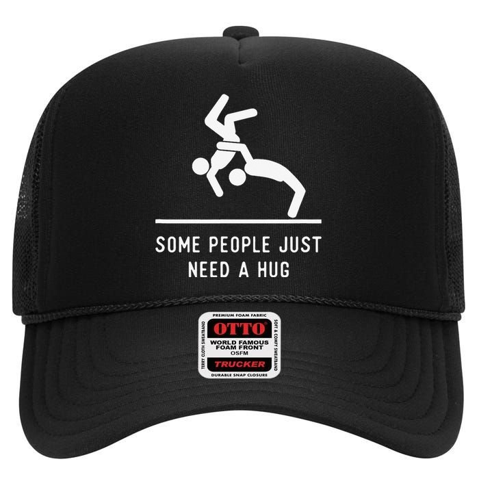 Some People Just Need A Hug Sarcastic Stick Figure High Crown Mesh Back Trucker Hat