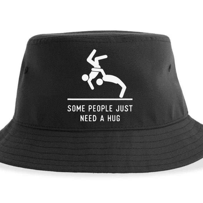 Some People Just Need A Hug Sarcastic Stick Figure Sustainable Bucket Hat