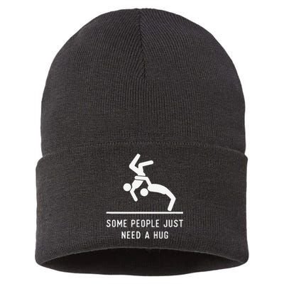 Some People Just Need A Hug Sarcastic Stick Figure Sustainable Knit Beanie