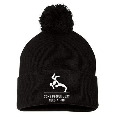 Some People Just Need A Hug Sarcastic Stick Figure Pom Pom 12in Knit Beanie