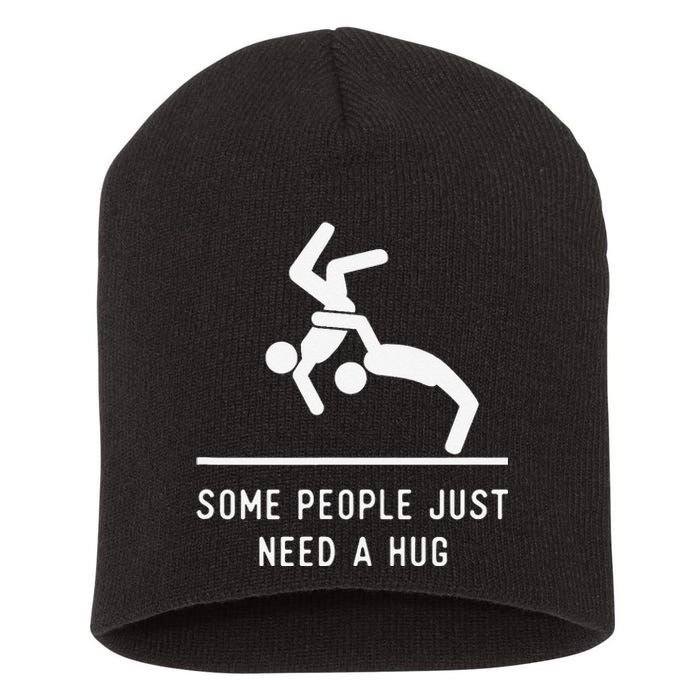 Some People Just Need A Hug Sarcastic Stick Figure Short Acrylic Beanie