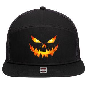 Scary Pumpkin Jack O Lantern Face Halloween 7 Panel Mesh Trucker Snapback Hat