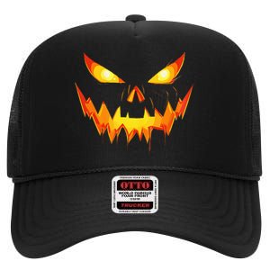 Scary Pumpkin Jack O Lantern Face Halloween High Crown Mesh Back Trucker Hat