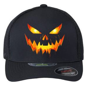 Scary Pumpkin Jack O Lantern Face Halloween Flexfit Unipanel Trucker Cap