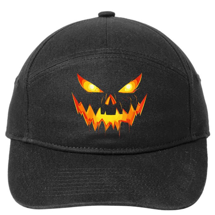 Scary Pumpkin Jack O Lantern Face Halloween 7-Panel Snapback Hat