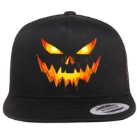 Scary Pumpkin Jack O Lantern Face Halloween Flat Bill Trucker Hat