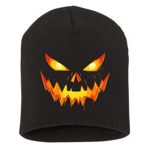 Scary Pumpkin Jack O Lantern Face Halloween Short Acrylic Beanie