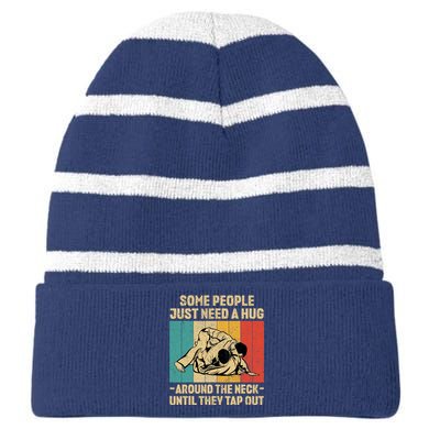 Some People Just Need A Hug Vintage BJJ Brazilian Jiu Jitsu Striped Beanie with Solid Band