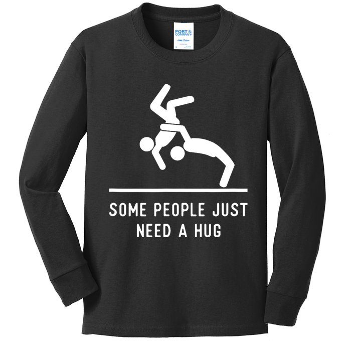 Some People Just Need A Hug Funny Sarcastic Stick Figure Kids Long Sleeve Shirt