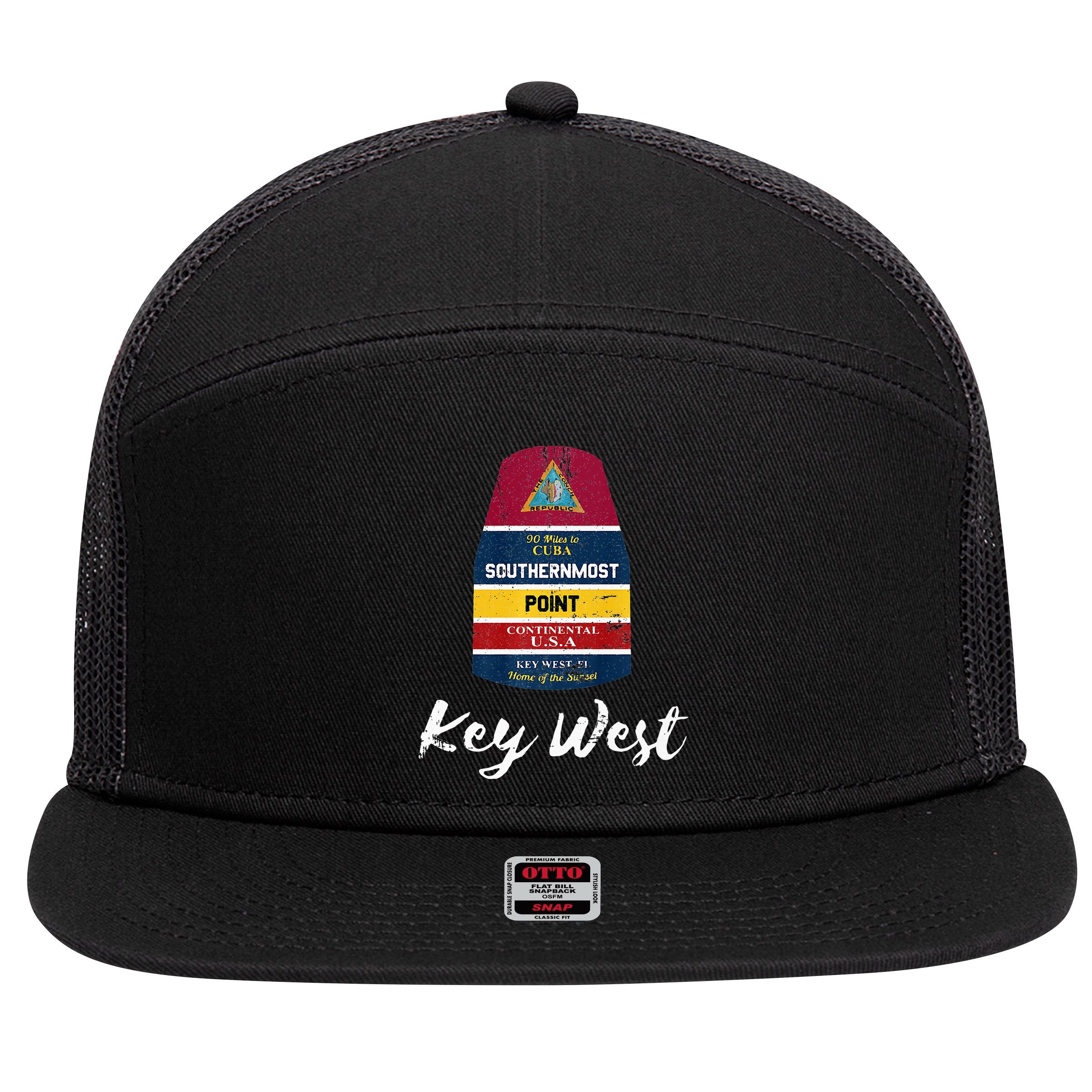 Southernmost Point Key West Florida Keys Souvenir 7 Panel Mesh Trucker Snapback Hat