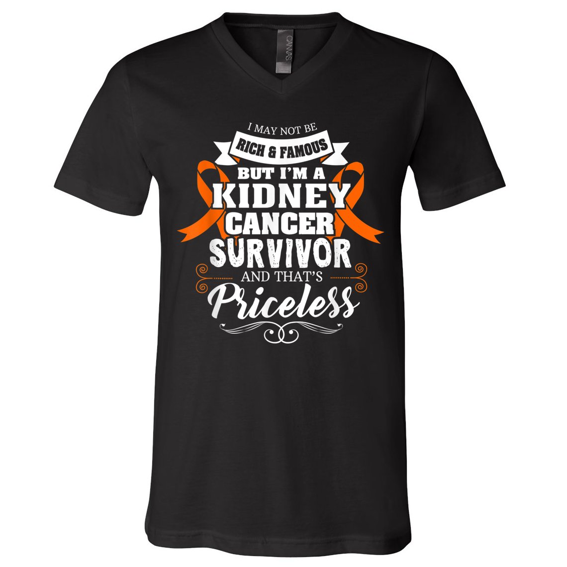 Survivor Priceless Kidney Cancer Awareness Ribbon V-Neck T-Shirt