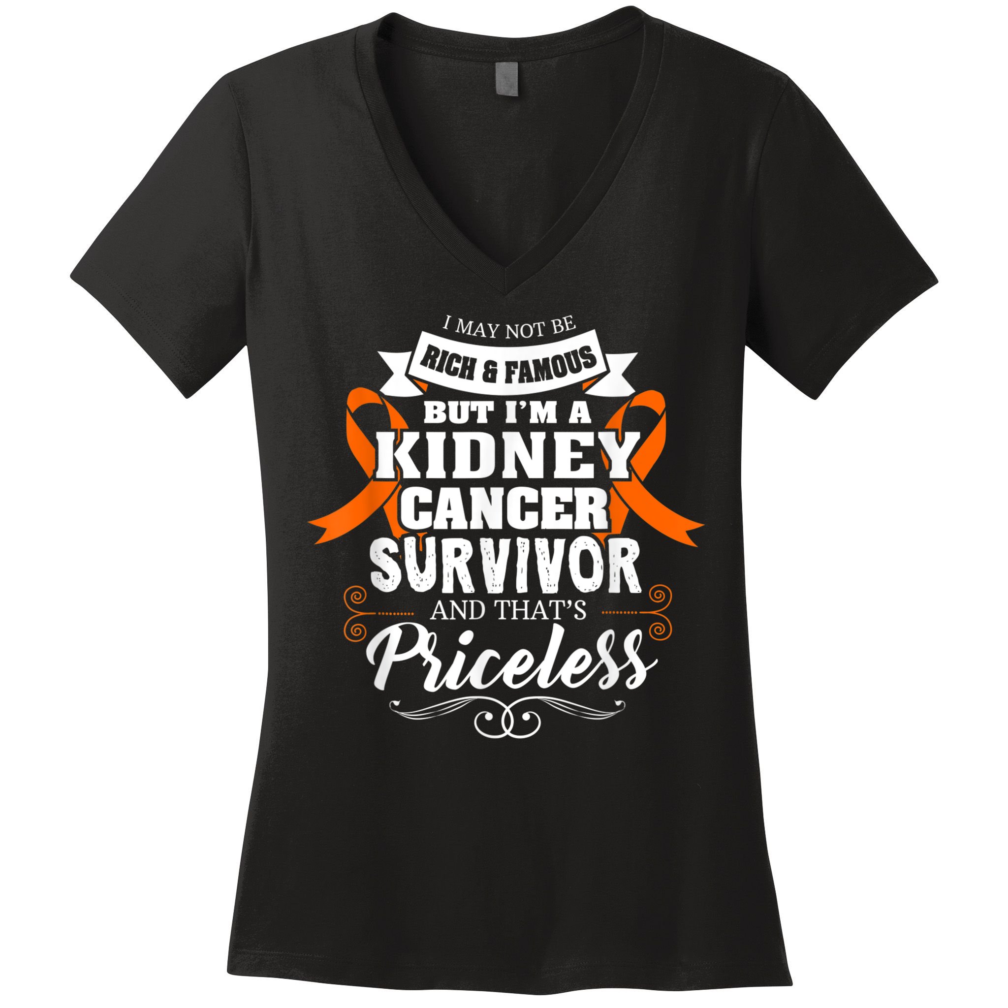 Survivor Priceless Kidney Cancer Awareness Ribbon Women's V-Neck T-Shirt