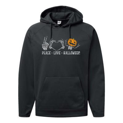 Skeleton Peace Love Pumpkin Funny Halloween Performance Fleece Hoodie