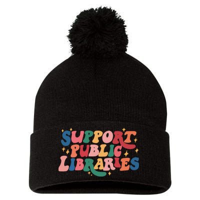 Support Public Libraries 4th Of July Pom Pom 12in Knit Beanie