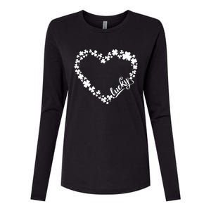 St. Patrick Lucky Clover Heart Shamrock Lucky Womens Cotton Relaxed Long Sleeve T-Shirt