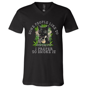 Some People Like To Stir The Pot I Prefer To Smoke It Cat V-Neck T-Shirt