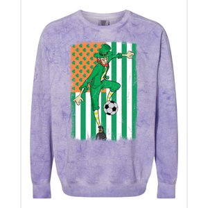 Soccer Player Leprechaun Irish American Flag St Patricks Day Cool Gift Colorblast Crewneck Sweatshirt