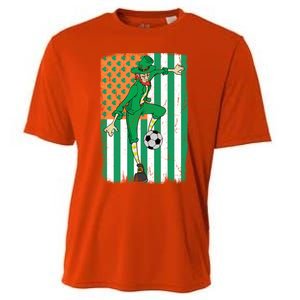 Soccer Player Leprechaun Irish American Flag St Patricks Day Cool Gift Cooling Performance Crew T-Shirt