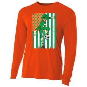 Soccer Player Leprechaun Irish American Flag St Patricks Day Cool Gift Cooling Performance Long Sleeve Crew