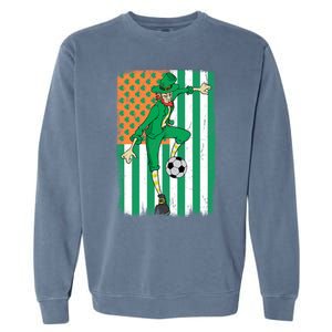 Soccer Player Leprechaun Irish American Flag St Patricks Day Cool Gift Garment-Dyed Sweatshirt