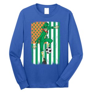 Soccer Player Leprechaun Irish American Flag St Patricks Day Cool Gift Long Sleeve Shirt