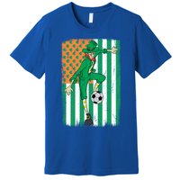 Soccer Player Leprechaun Irish American Flag St Patricks Day Cool Gift Premium T-Shirt