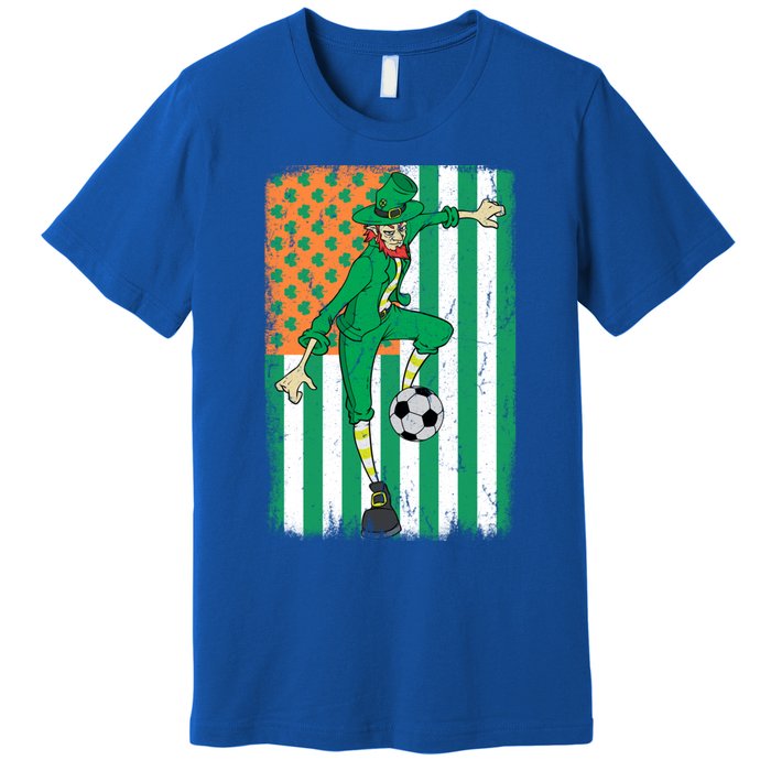 Soccer Player Leprechaun Irish American Flag St Patricks Day Cool Gift Premium T-Shirt