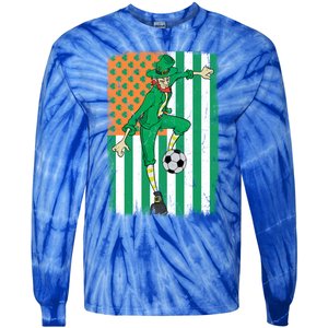 Soccer Player Leprechaun Irish American Flag St Patricks Day Cool Gift Tie-Dye Long Sleeve Shirt