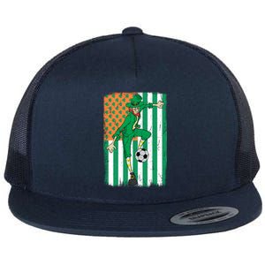 Soccer Player Leprechaun Irish American Flag St Patricks Day Cool Gift Flat Bill Trucker Hat