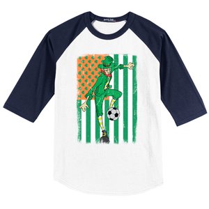 Soccer Player Leprechaun Irish American Flag St Patricks Day Cool Gift Baseball Sleeve Shirt