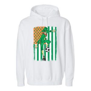 Soccer Player Leprechaun Irish American Flag St Patricks Day Cool Gift Garment-Dyed Fleece Hoodie