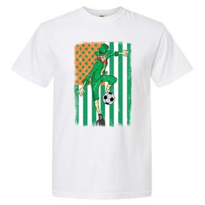 Soccer Player Leprechaun Irish American Flag St Patricks Day Cool Gift Garment-Dyed Heavyweight T-Shirt