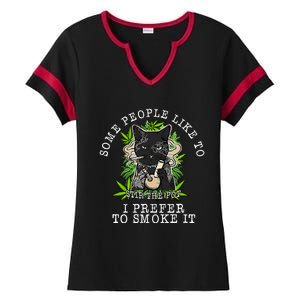 Some People Like To Stir The Pot I Prefer To Smoke It Cat Ladies Halftime Notch Neck Tee